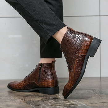 Зимни къси ботуши с връзки Луксозни ботуши Челси Модни дебели подметки Дизайнерски ботуши с остри пръсти Ежедневни обувки Бизнес мъжки ботуши