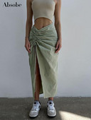 Absobe plisirana maksi suknja s uzicama Ženska asimetrična svestrana uska suknja s omotom na bokovima Pletena modna ulična odjeća