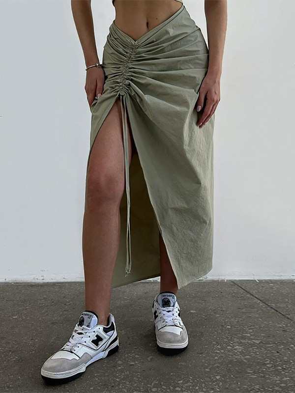 Absobe plisirana maksi suknja s uzicama Ženska asimetrična svestrana uska suknja s omotom na bokovima Pletena modna ulična odjeća