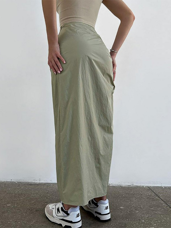 Absobe plisirana maksi suknja s uzicama Ženska asimetrična svestrana uska suknja s omotom na bokovima Pletena modna ulična odjeća