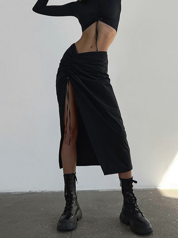 Absobe plisirana maksi suknja s uzicama Ženska asimetrična svestrana uska suknja s omotom na bokovima Pletena modna ulična odjeća