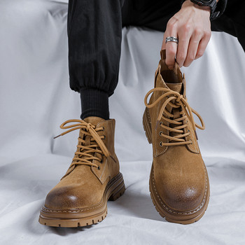 2023 Нови работни ботуши Мъжки оригинални удобни обувки Туристически кожени ежедневни обувки за мъже Мокасини за срещи Официални моторизирани ботуши