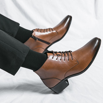 Μπότες πολυτελείας Chelsea Business Μπότες με κορδόνια Δερμάτινες μπότες Χοντρή σόλα Υψηλής ποιότητας Ανδρικές μπότες με μυτερές μύτες