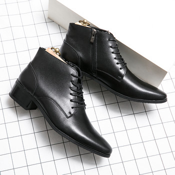 Μπότες πολυτελείας Chelsea Business Μπότες με κορδόνια Δερμάτινες μπότες Χοντρή σόλα Υψηλής ποιότητας Ανδρικές μπότες με μυτερές μύτες