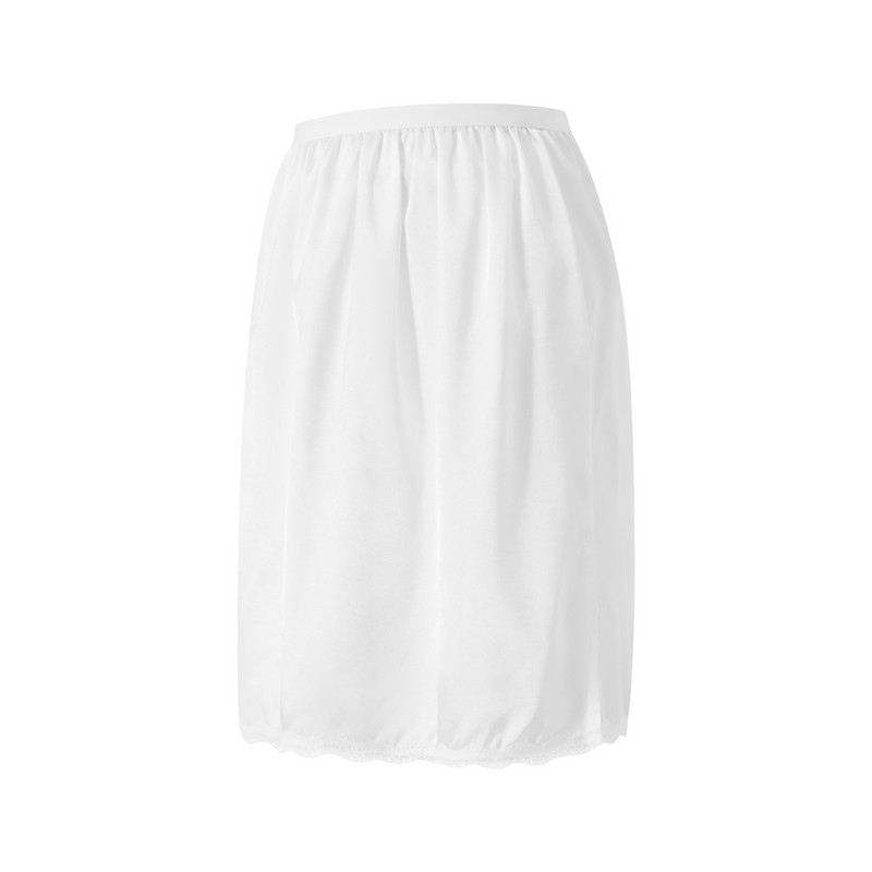 Fuste de culoare solidă pentru femei Fuste sub talie elastică din satin Fusta cu garnitură din dantelă pentru rochii sub negru/alb