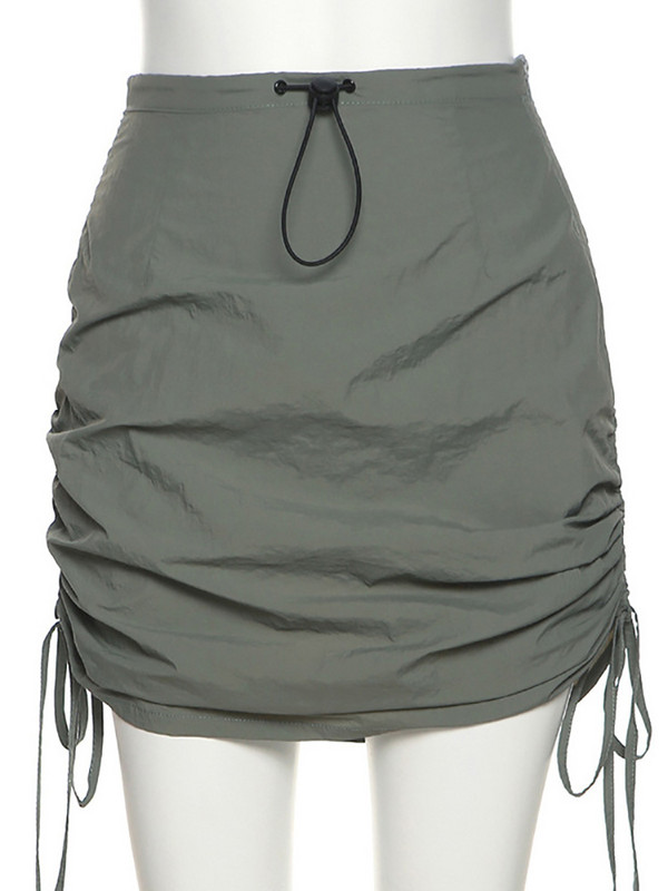 ALLNeon Grunge Punk Ψηλόμεση Στρατιά Πράσινες Μίνι Φούστες Y2K Streetwear Επίδεσμος Σχέδιο Ruched Pencil Φούστα Λεπτό ρετρό πάτο