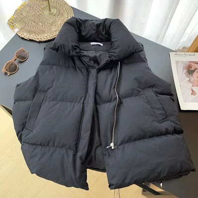 Hdspq Béžová vesta so stojacím golierom, dámska jeseň/zima, nová bavlnená vesta, dámska kórejská bezrukávová zahustená bunda 2023