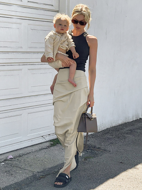 2023 Toamna High Street Fuste Lungi Femei Vară Talie Înaltă Bodycon Sexy Fusta Maxi Ridată Neregulat Despicat Fuste Creion Y2K