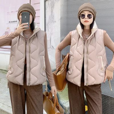 Jeseň/zima 2023, kórejská verzia, tenká bavlnená dámska vesta bez rukávov, voľná všestranná dámska tielková bunda