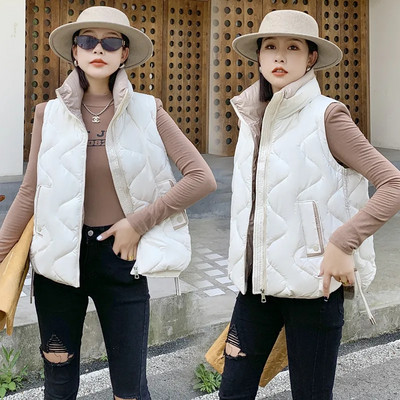 Jeseň/zima 2023, kórejská verzia, tenká bavlnená dámska vesta bez rukávov, voľná všestranná dámska tielková bunda