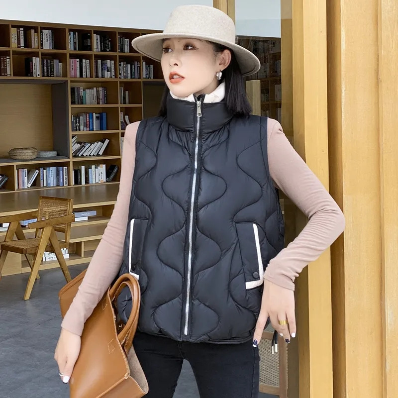 Jeseň/zima 2023, kórejská verzia, tenká bavlnená dámska vesta bez rukávov, voľná všestranná dámska tielková bunda