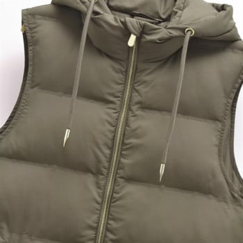 PB&ZA 2023 Φθινόπωρο και Χειμώνας Νέο Γυναικείο όρθιο γιακά Μακρύ βαμβακερό παλτό Tank Top με κουκούλα Βαμβακερό γιλέκο