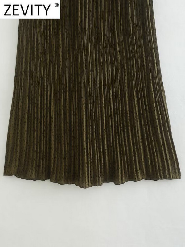 Zevity Γυναικεία μόδα Λεοπάρ Πόρπη Φύλλα Πλισέ Midi Φούστα Faldas Mujer Γυναικεία Κομψή ελαστική μέση Vestidos QUN3213