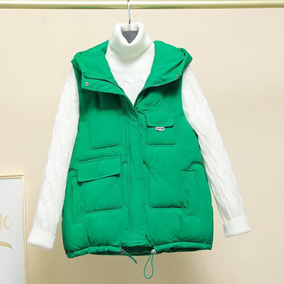 Módna zelená kórejská dámska vesta, nová 2023, jeseň/zima, dámska vesta, hrubá kapucňa, študentská bavlnená vesta, veľkosť 3XL, teplé dámske oblečenie