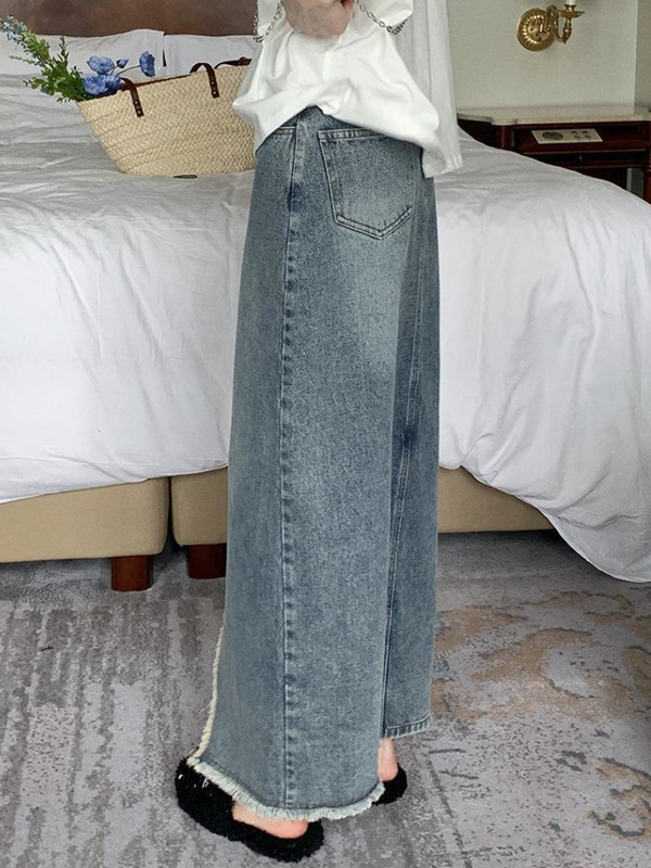 Maxi suknje Ženske nepravilne šik široke traperice Ležerne Hotsweet Vintage moda s prorezima u korejskom stilu Višeslojne nježne proljetne ženske