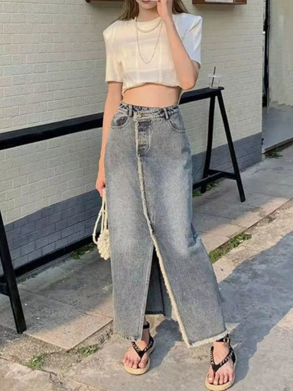 Maxi suknje Ženske nepravilne šik široke traperice Ležerne Hotsweet Vintage moda s prorezima u korejskom stilu Višeslojne nježne proljetne ženske