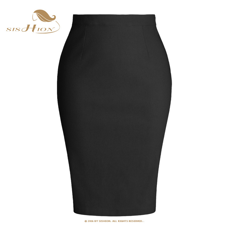 SISHION Stretch Bodycon Γυναικεία μονόχρωμη μαύρη φούστα SS0028 Κομψή σχισμένη πλάτη Pencil Wear OL Γυναικείες φούστες εργασίας 2023