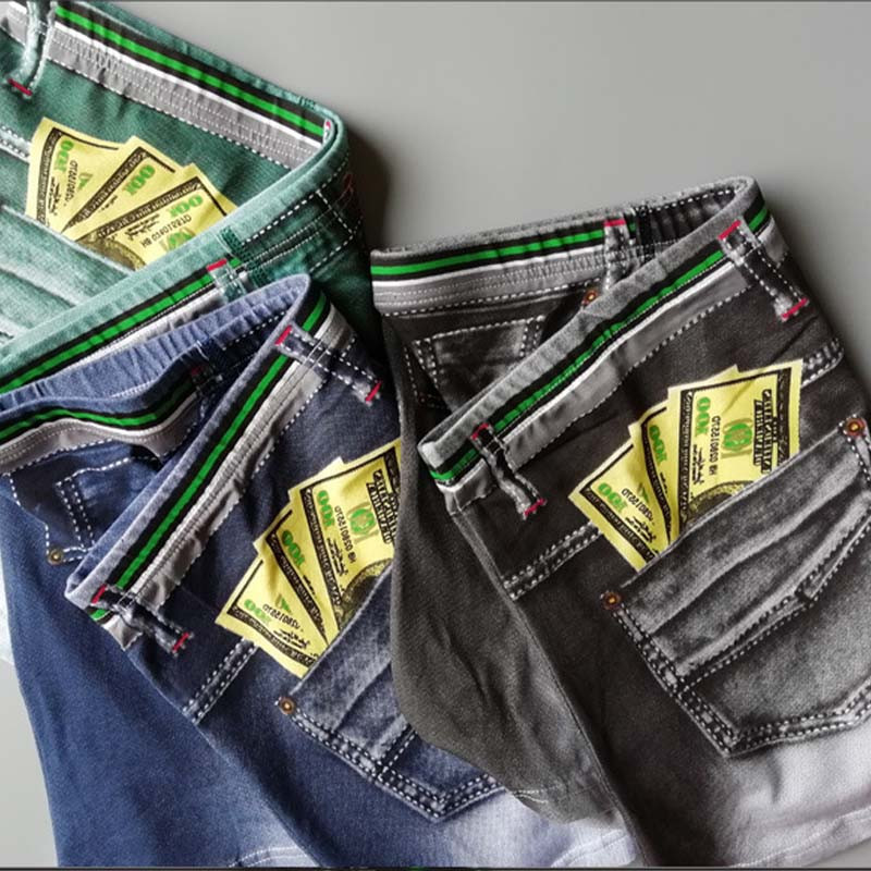 Bavlnené spodné prádlo Pánske sexy džínsové krátke boxerky Pánske boxerky Pánske nohavičky Priedušné vrecko Džínsy s potlačou Bikiny Plavky Mužské Mladé