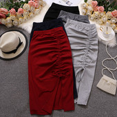 Fuste cu șnur solid pentru femei, cu talie înaltă elastică, modele, modele, neregulate, midi, cu creion