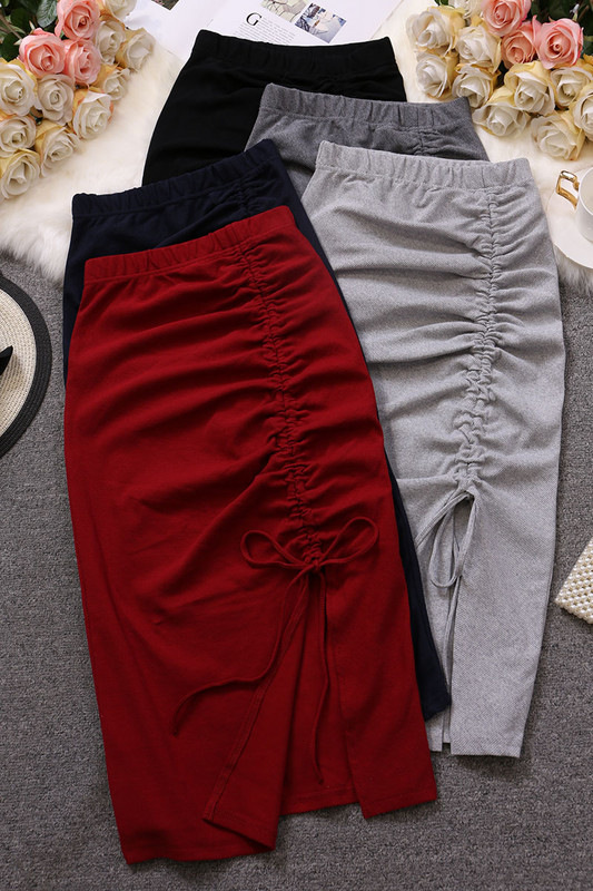 Fuste cu șnur solid pentru femei, cu talie înaltă elastică, modele, modele, neregulate, midi, cu creion