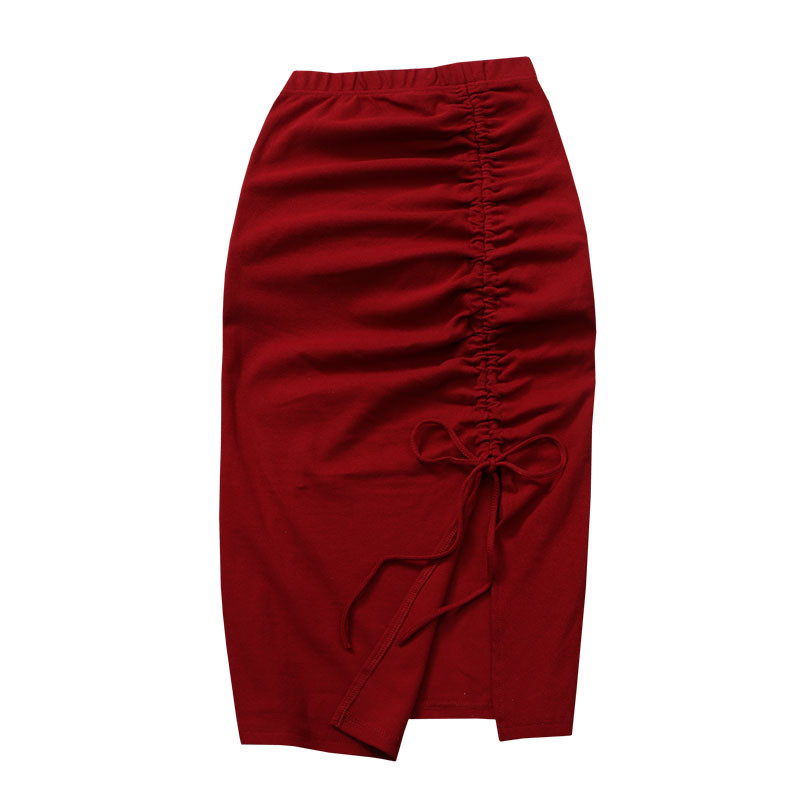 Fuste cu șnur solid pentru femei, cu talie înaltă elastică, modele, modele, neregulate, midi, cu creion