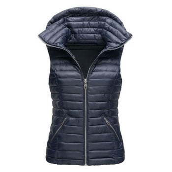 Γυναικείο χειμωνιάτικο χοντρό γιλέκο με κουκούλα φουσκωτό αμάνικο γιλέκο Top ζεστό παλτό