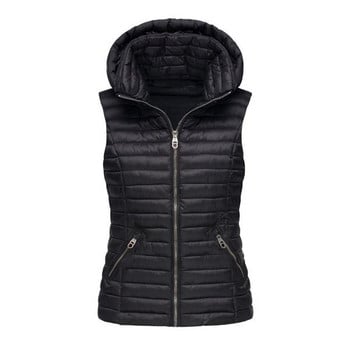 Γυναικείο χειμωνιάτικο χοντρό γιλέκο με κουκούλα φουσκωτό αμάνικο γιλέκο Top ζεστό παλτό