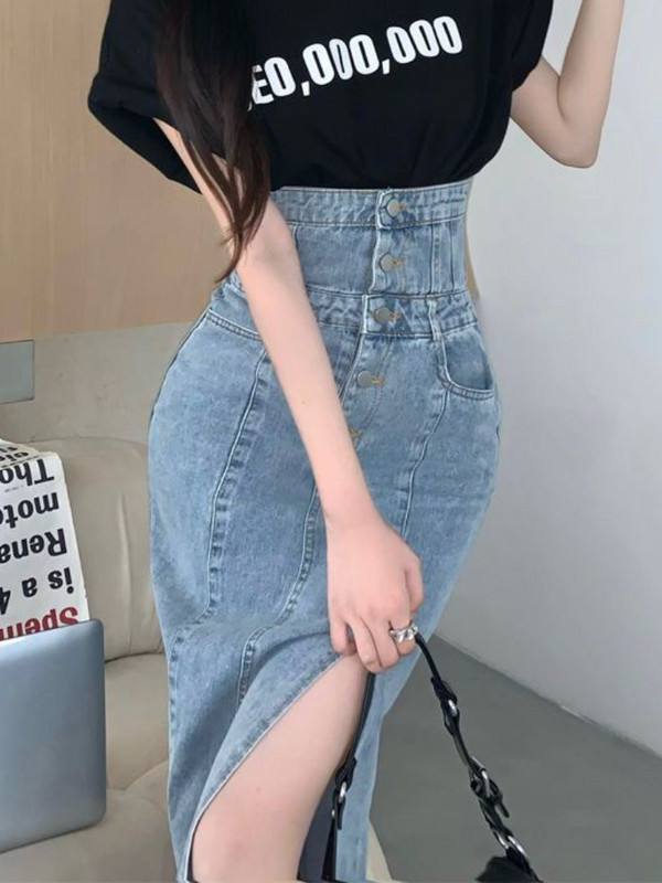 Džínsové sukne pre ženy, nepravidelné, štíhle, nový kórejský štýl, jar, vysoký pás, elegantný, do polovice lýtok, jednoduché, univerzálne, módne, Ulzzang, s bočným rozparkom