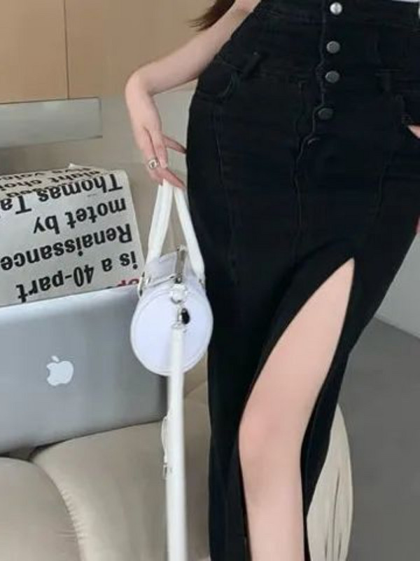 Džínsové sukne pre ženy, nepravidelné, štíhle, nový kórejský štýl, jar, vysoký pás, elegantný, do polovice lýtok, jednoduché, univerzálne, módne, Ulzzang, s bočným rozparkom