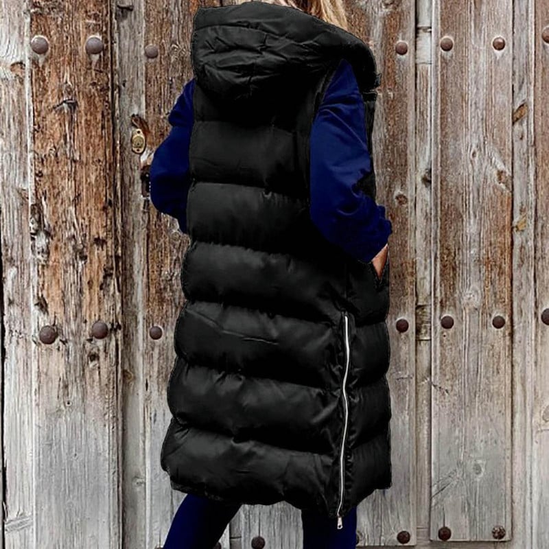 Vestă Pardesiu Plus Size Jachetă fără mâneci Culoare uni Iarna Lungime mijlocie Fără mâneci Glugă Vestă caldă din bumbac Rezistent la frig