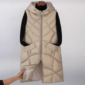 Γυναικείο χειμωνιάτικο γιλέκο με γιακά μεσαίου μήκους Αμάνικο με κουκούλα λεπτή εφαρμογή Keep ζεστό Χειμερινό βαμβακερό παλτό με φερμουάρ