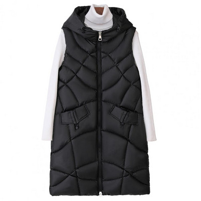 Γυναικείο χειμωνιάτικο γιλέκο με γιακά μεσαίου μήκους Αμάνικο με κουκούλα λεπτή εφαρμογή Keep ζεστό Χειμερινό βαμβακερό παλτό με φερμουάρ