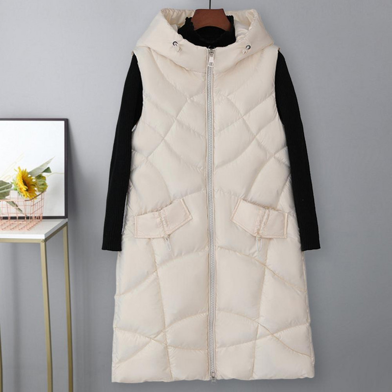 Γυναικείο χειμωνιάτικο γιλέκο με γιακά μεσαίου μήκους Αμάνικο με κουκούλα λεπτή εφαρμογή Keep ζεστό Χειμερινό βαμβακερό παλτό με φερμουάρ