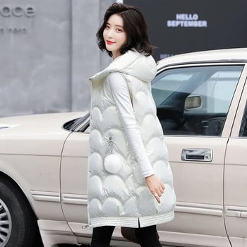 Κορεάτικη μόδα Streetwear με κουκούλα Μακρύ γιλέκο Φθινοπωρινό Χειμώνα Χοντρό Ζεστό Αμάνικο Βαμβακερό Επένδυση Casual Loose Parkas