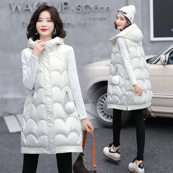 Κορεάτικη μόδα Streetwear με κουκούλα Μακρύ γιλέκο Φθινοπωρινό Χειμώνα Χοντρό Ζεστό Αμάνικο Βαμβακερό Επένδυση Casual Loose Parkas