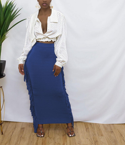 CM.YAYA Ženske prugaste midi maksi suknje visokog struka s kićankama sa strane, seksi pripijene midi maksi suknje Elegantna osnovna ženska duga pencil suknja