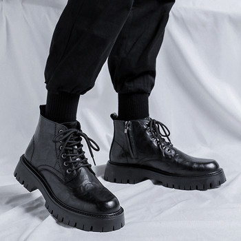 Ανδρικές ψηλές μπότες Chelsea για μοτοσικλέτα και μποτάκια αδιάβροχα Ανδρικά δερμάτινα παπούτσια Ανδρικά μπότες με χοντρή σόλα