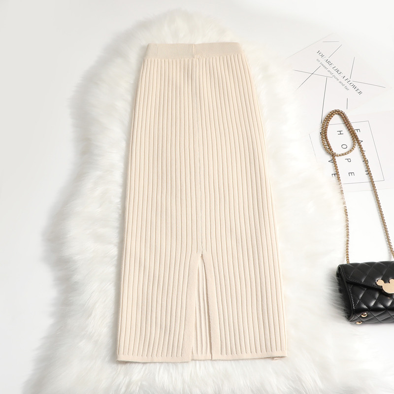 Γυναικεία πουλόβερ φούστα pencil midi πλεκτή φούστα ψηλόμεση φούστες γυναικείες χειμωνιάτικες μακριές ζεστές πλεκτές φούστες σπαστό πάτο