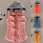 Vestă cu fermoar vestă caldă de iarnă femei cu glugă fără mâneci toamnă buzunar detașabil cu nasturi în jos Feminina chalecos
