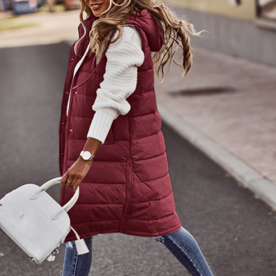 Prsluk Ženski S-5XL Pamučni kaput bez rukava 2023. Jesen Zima Nova moda temperamenta Dugi tanak lagani tanki prsluk s kapuljačom