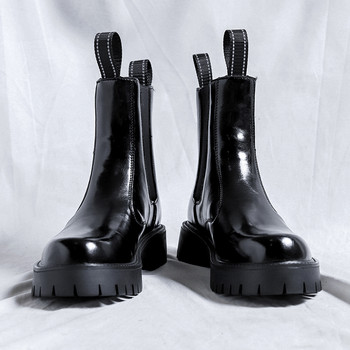 Ιταλική μάρκα Ανδρικές μπότες Chelsea υψηλής ποιότητας Δερμάτινες μπότες μεσαίου σωλήνα Ανδρικές μπότες με χοντρή σόλα ντιζάιν επίσημες μπότες πολυτελείας