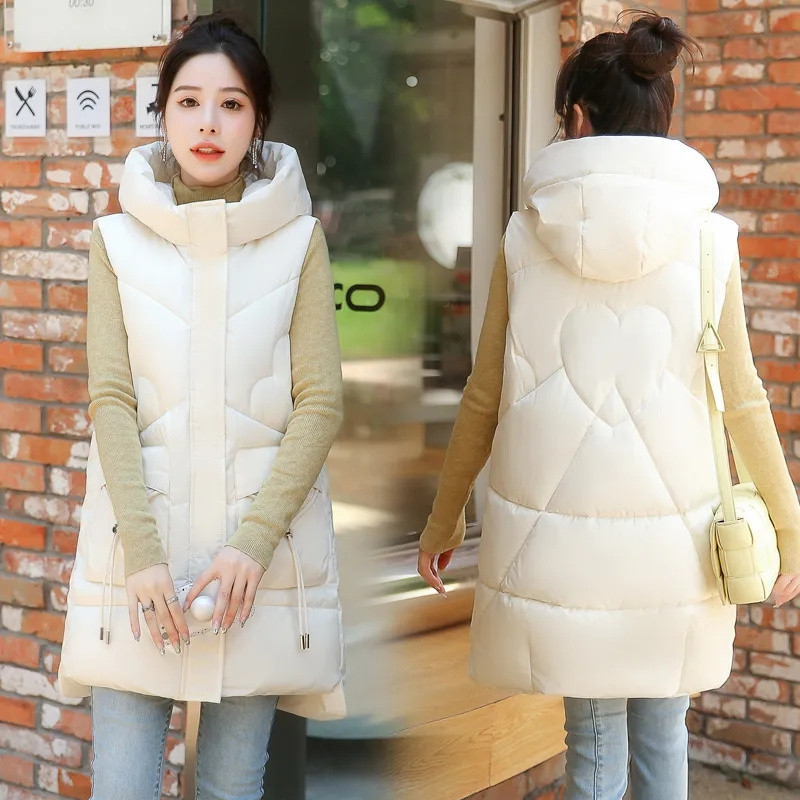 Culoare solidă, simplu, fără mâneci, guler, îmbrăcăminte supradimensionată, de iarnă, groasă, caldă, căptușită din bumbac, haină lungă, vestă, jachetă pufă casual