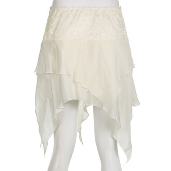 Darlingaga Fairycore Y2K Boho Frill Διχτυωτή φούστα με χαμηλή μέση Γυναικεία Vintage ρούχα Ακανόνιστες καλοκαιρινές μίνι φούστες Lace Trim Vacation