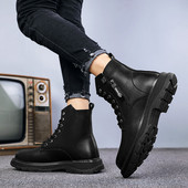 Cizme de iarnă Plus catifea Cizme clasice din piele Bărbați Cizme pentru bărbați impermeabile Cizme cu șireturi din blană Cizme înalte Cizme de exterior Pantofi