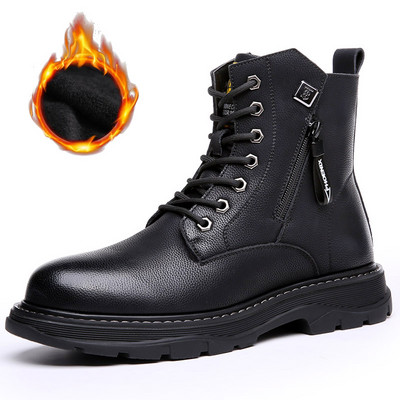 Cizme de iarnă Plus catifea Cizme clasice din piele Bărbați Cizme pentru bărbați impermeabile Cizme cu șireturi din blană Cizme înalte Cizme de exterior Pantofi