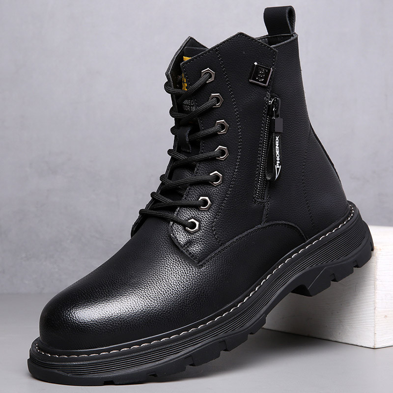 Cizme de iarnă Plus catifea Cizme clasice din piele Bărbați Cizme pentru bărbați impermeabile Cizme cu șireturi din blană Cizme înalte Cizme de exterior Pantofi