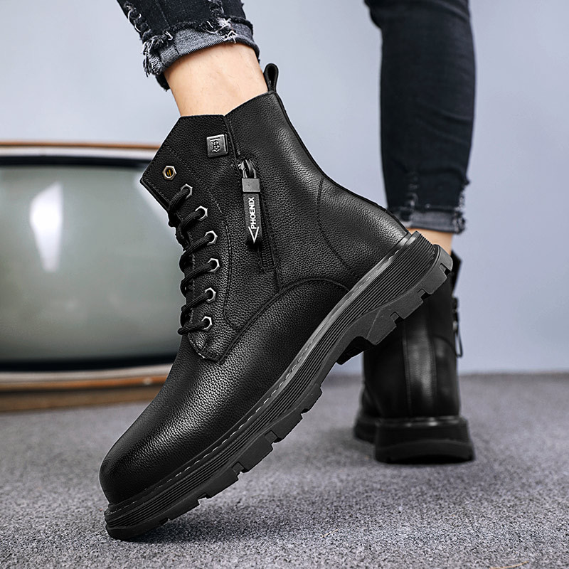 Cizme de iarnă Plus catifea Cizme clasice din piele Bărbați Cizme pentru bărbați impermeabile Cizme cu șireturi din blană Cizme înalte Cizme de exterior Pantofi