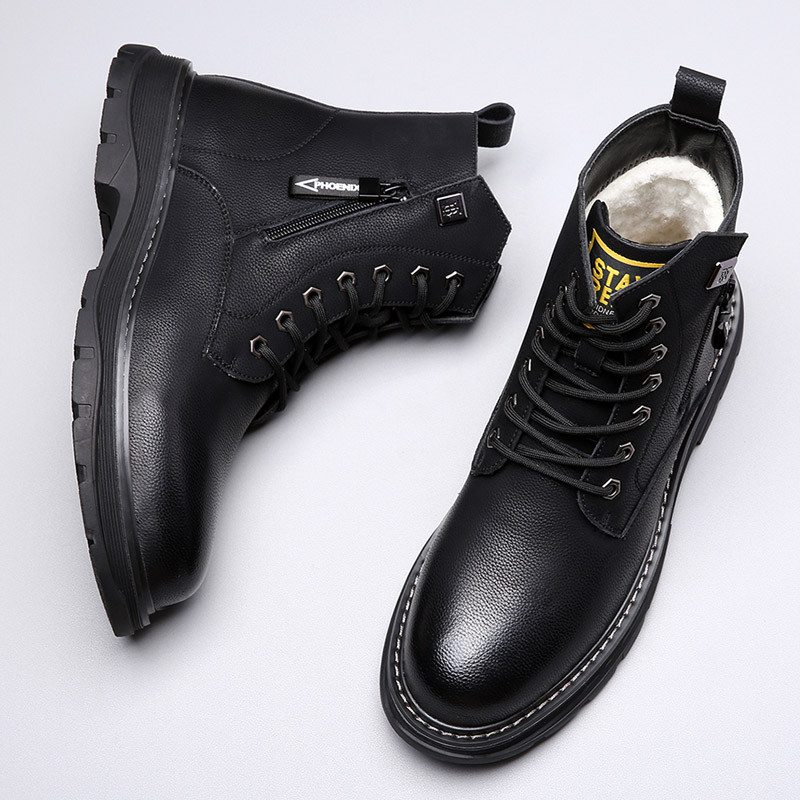 Cizme de iarnă Plus catifea Cizme clasice din piele Bărbați Cizme pentru bărbați impermeabile Cizme cu șireturi din blană Cizme înalte Cizme de exterior Pantofi