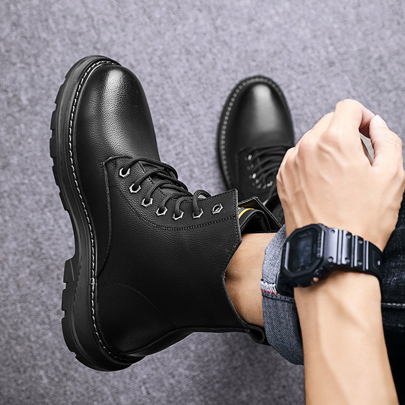 Cizme de iarnă Plus catifea Cizme clasice din piele Bărbați Cizme pentru bărbați impermeabile Cizme cu șireturi din blană Cizme înalte Cizme de exterior Pantofi