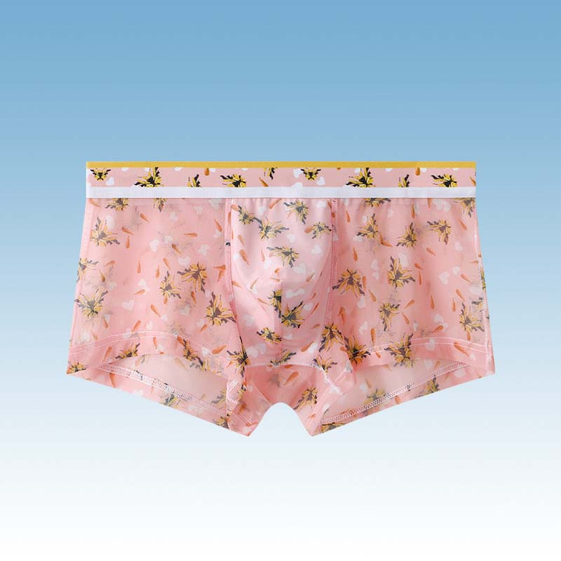 Boxer ultra subțire pentru bărbați, cu imprimeu, lenjerie de corp pentru bărbați din mătase de gheață, plasă, transparentă, sexy, cu talie joasă, boxer pentru bărbați, chiloți pentru tineret de vară